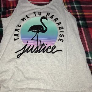 Justice Shirt gray. With quote on it